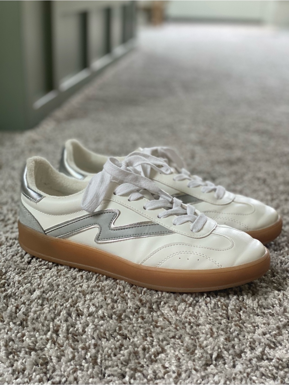 Madden Girl White Sneakers with Silver Accent and Gum Sole